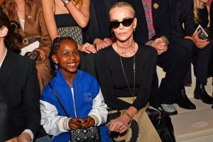 US-South African actress Charlize Theron (R) and her daughter attend the Dior pre-fall fashion show at the Brooklyn Museum in Brooklyn, New York on April 15, 2024. (Photo by Andrea RENAULT / AFP) (Photo by ANDREA RENAULT/AFP via Getty Images)