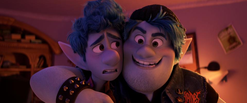 Ian (voiced by Tom Holland, left) and Barley (Chris Pratt) go on an epic quest in the Pixar animated fantasy "Onward."