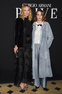 PARIS, FRANCE - JANUARY 22: Uma Thurman and her daughter Maya Hawke attend the Giorgio Armani Prive Haute Couture Spring Summer 2019 show as part of Paris Fashion Week on January 22, 2019 in Paris, France. (Photo by Stephane Cardinale - Corbis/Corbis via Getty Images)