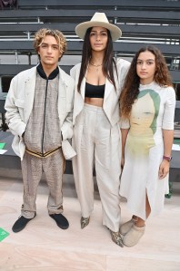 PARIS, FRANCE - MARCH 06: Camila Alves McConaughey (C) poses with children Levi Alves McConaughey (L) and Vida Alves McConaughey at the Stella McCartney Womenswear Fall Winter 2023-2024 show as part of Paris Fashion Week at Man√®ge de l'Ecole Militaire on March 6, 2023 in Paris, France. (Photo by Dave Benett/Getty Images)