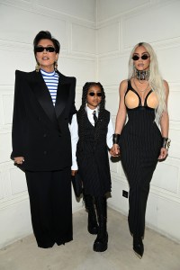 PARIS, FRANCE - JULY 06: (EDITORIAL USE ONLY - For Non-Editorial use please seek approval from Fashion House) (L-R) Kris Jenner, North West and Kim Kardashian attend the Jean-Paul Gaultier Haute Couture Fall Winter 2022 2023 show as part of Paris Fashion Week on July 06, 2022 in Paris, France. (Photo by Pascal Le Segretain/Getty Images)