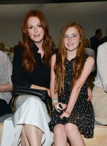 NEW YORK, NY - SEPTEMBER 11: Julianne Moore and Liv Freundlich attend the Reed Krakoff show during Spring 2014 Mercedes-Benz Fashion Week at 545 West 22nd Street on September 11, 2013 in New York City. (Photo by Eugene Gologursky/WireImage)