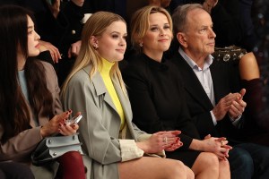 South Korean actress Song Hye-kyo (L), US actress and film producer Reese Witherspoon (3rdL), her daughter Ava Elizabeth Phillippe (2ndL) and French-US business man Michael Burke (4thL) attend the Fendi Women's Haute-Couture Spring/Summer 2024 show as part of the Paris Fashion Week at the Palais Brongniart in Paris, on January 25, 2024. (Photo by Emmanuel Dunand / AFP) (Photo by EMMANUEL DUNAND/AFP via Getty Images)