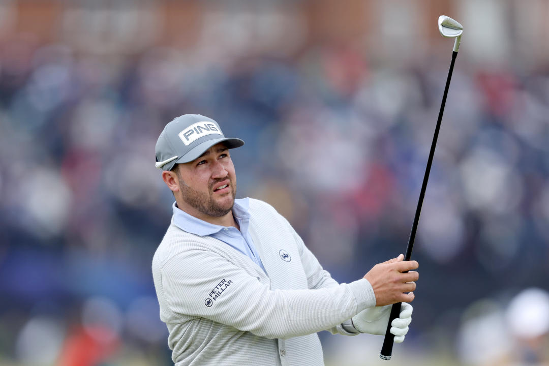 TROON, SCOTLAND - JULY 19: Thriston Lawrence of South Africa plays his second shot on the second hole during day two of The 152nd Open championship at Royal Troon on July 19, 2024 in Troon, Scotland. (Photo by Warren Little/Getty Images)