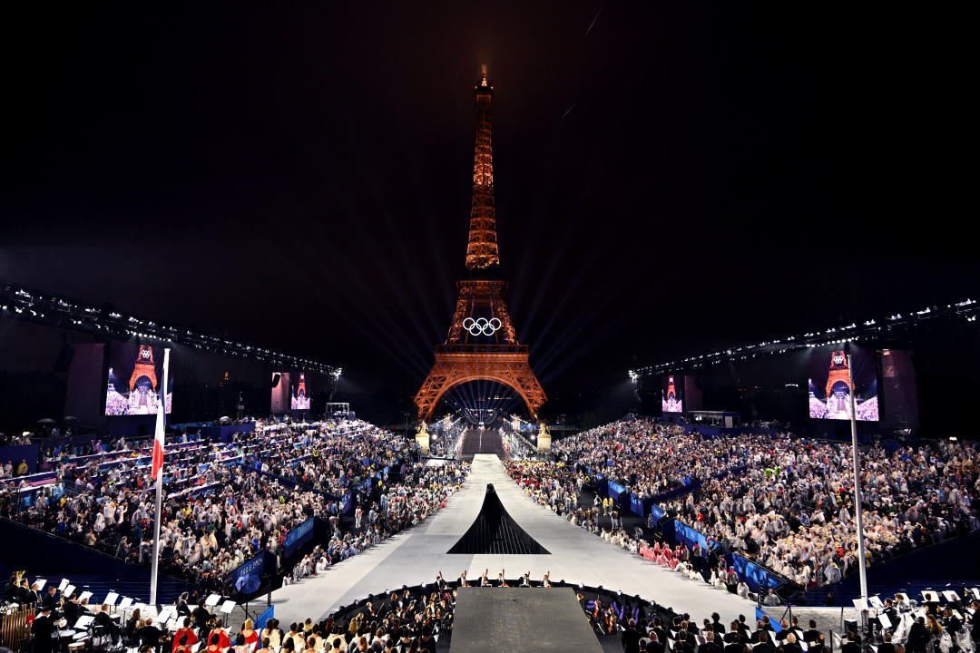 An Orchestra performs at the Trocadéro during the opening ceremony of the Paris 2024 Olympic Games. Picture date: Friday July 26, 2024. (Photo by Joel Marklund/PA Images via Getty Images)