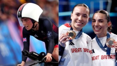 (L-R) Silver medallist Anna Henderson and bronze medallists Yasmin Harper and Scarlett Mew Jensen. Pics: PA/Reuters