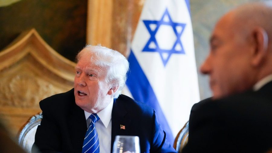 Republican presidential candidate and former President Trump meets with Israeli Prime Minister Benjamin Netanyahu at his Mar-a-Lago estate, Friday, July 26, 2024, in Palm Beach, Fla. (AP Photo/Alex Brandon)